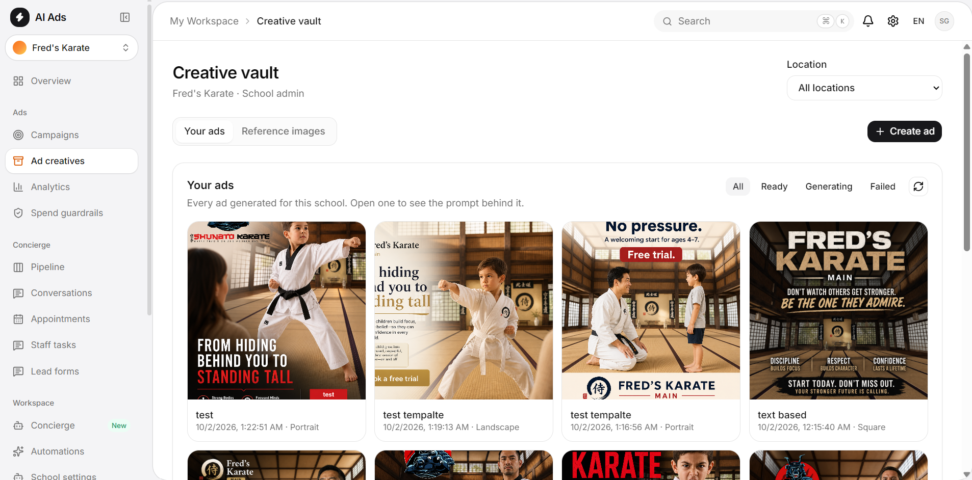 The creative vault of generated ads